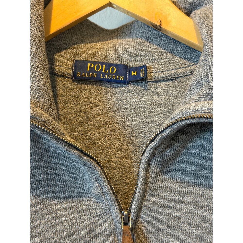 Polo Ralph Lauren Men’s Gray Cotton Quarter Zip Pullover Sweater Medium - Picture 2 of 7